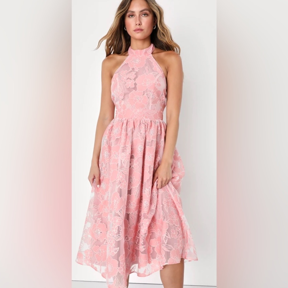 Lulus Burnout Floral Midi Halter Dress XL NWT